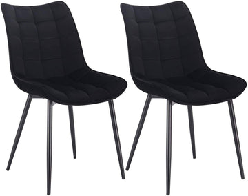 Set van 2 eetkamerstoelen met fluwelen zitting en metalen poten | Zwart | 46x40,5x85,5 cm