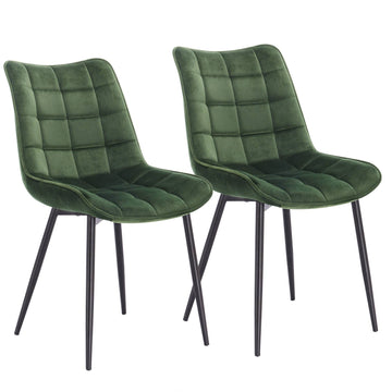 Set van 2 eetkamerstoelen met rugleuning, fluweel | Donkergroen | 46x40,5x85,5 cm