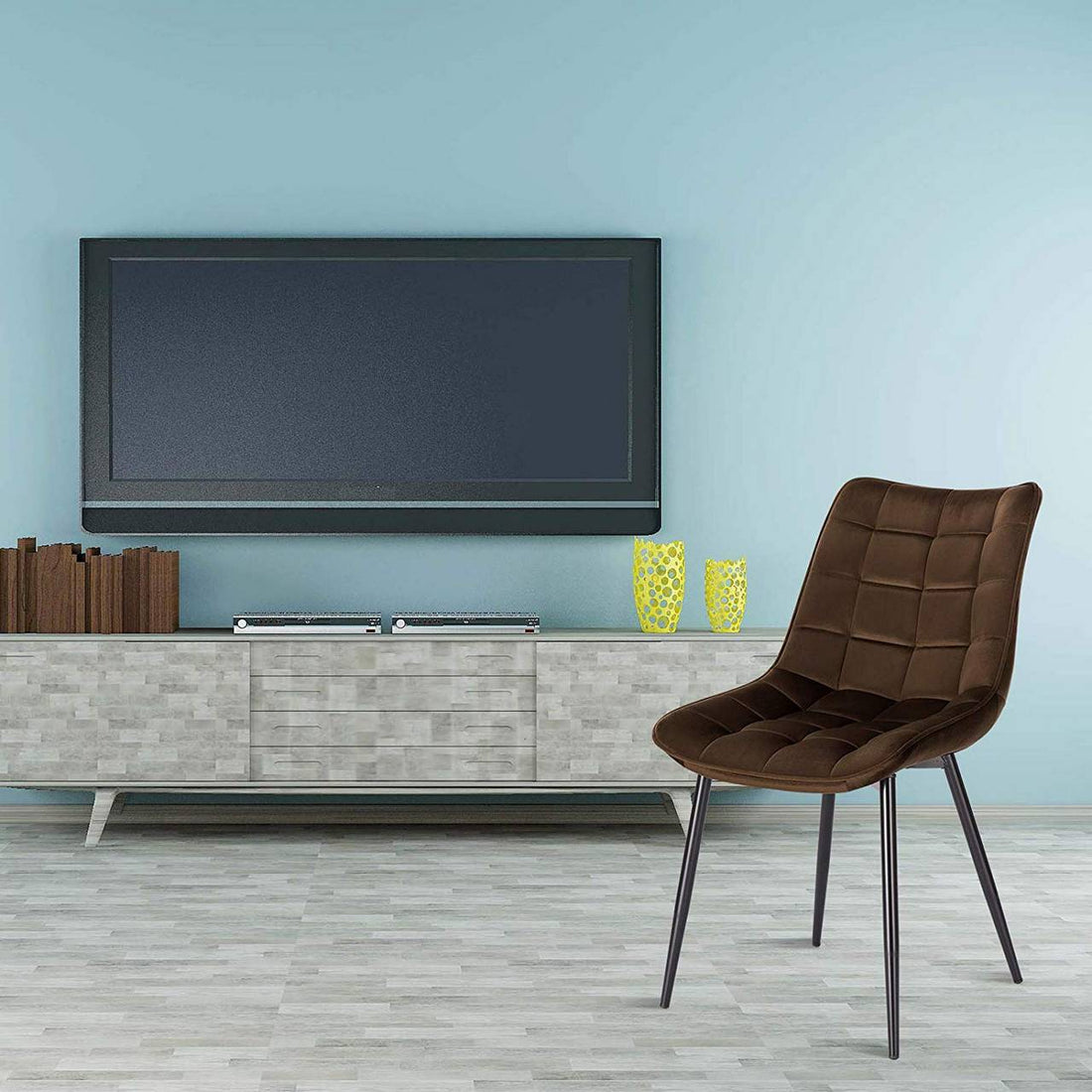 2 eetkamerstoelen met rugleuning, fluwelen zitting, metalen poten | Bruin | 46x40,5x85,5 cm