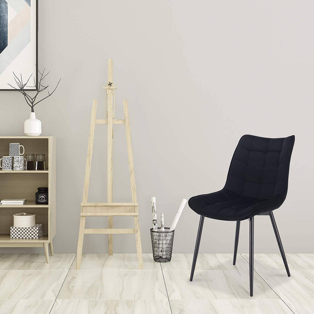 Set van 2 eetkamerstoelen met fluwelen zitting en metalen poten | Zwart | 46x40,5x85,5 cm