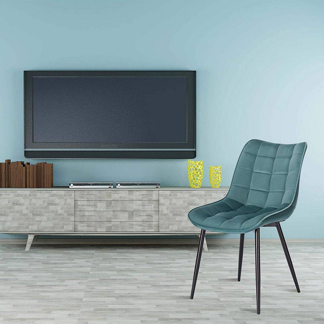 Set van 2 eetkamerstoelen met rugleuning fluweel metalen poten | Turkoois | 46x40,5x85,5 cm