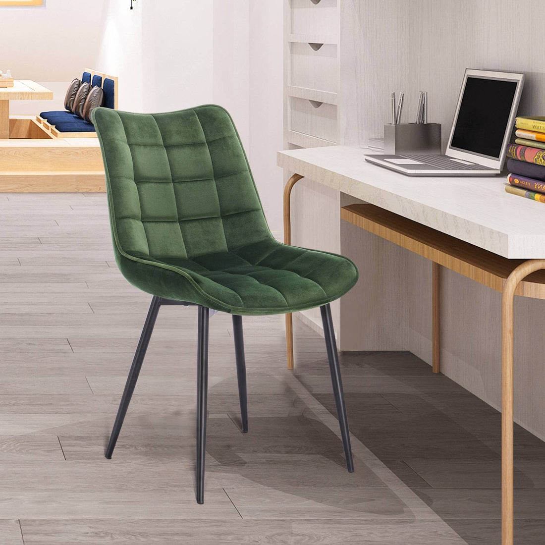 Set van 2 eetkamerstoelen met rugleuning, fluweel | Donkergroen | 46x40,5x85,5 cm