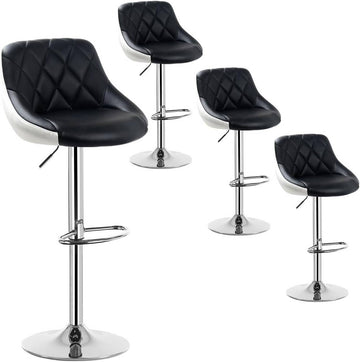Set van 4 barhockers van kunstleer met chromen staal | Zwart + wit
