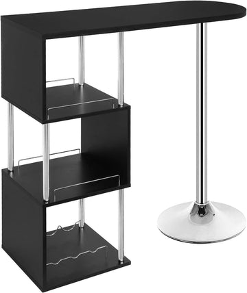 Bartafel met 3 open vakken en wijnrekken | Zwart | 113x40x105 cm