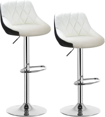 Barstoelen van kunstleer 2-delige set | Wit+Zwart | 32,5x34,5x86-106 cm