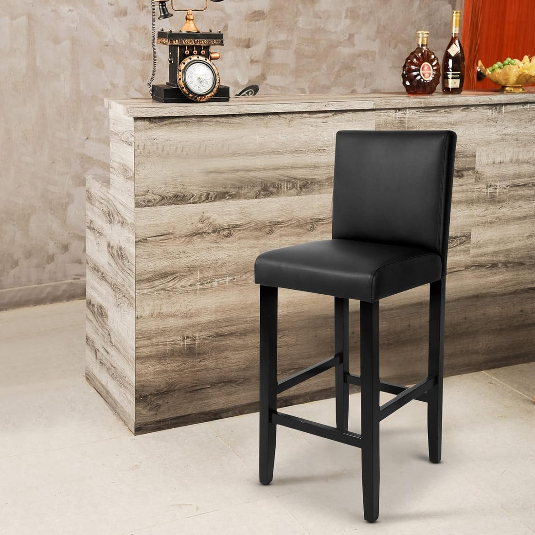 2-delat set barstolar med ryggstöd i konstläder | Svart | 41x37,5x110 cm