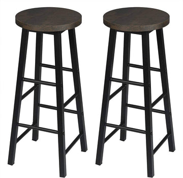 Set van 2 industriële barhockers met MDF-zitting | Zwart-roestkleur | 30x30x71 cm