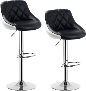 Set van 2 barkrukken van kunstleer | Zwart en Wit | 32,5x34,5x86-106 cm