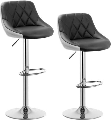 Set van 2 barstoelen van kunstleer | Grijs+Wit