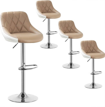 Set van 4 barhockers van kunstleer | Khaki + Wit | 32,5x34,5x86-106 cm