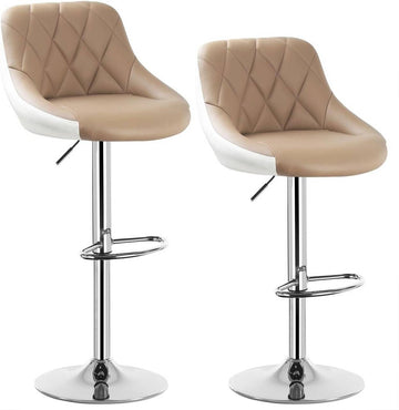 Set van 2 barstoelen van kunstleer met rugleuning | Khaki en wit | 32,5x34,5x86-106 cm