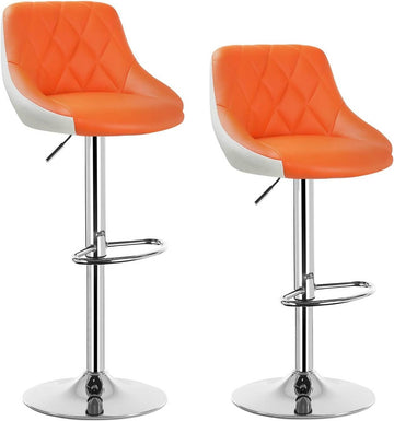 Set van 2 barstoelen van kunstleer oranje wit | Oranje en wit | 32,5x34,5x86-106 cm