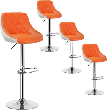 4-delige barhockerset van kunstleer | Oranje+Wit | 32,5x34,5x86-106 cm
