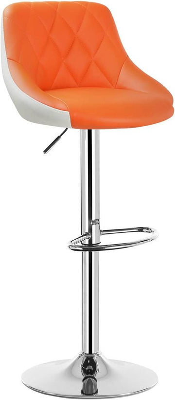 Barkruk met rugleuning en verstelbare hoogte | Oranje en wit | 32,5x34,5x86-106 cm