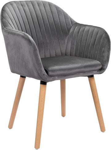 Eetkamerstoel met armleuningen fluweel massief hout | Donkergrijs | 40x40x81 cm