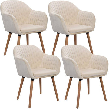 Set van 4 fluwelen eetkamerstoelen met armleuningen | Crèmewit | 40x40x81 cm