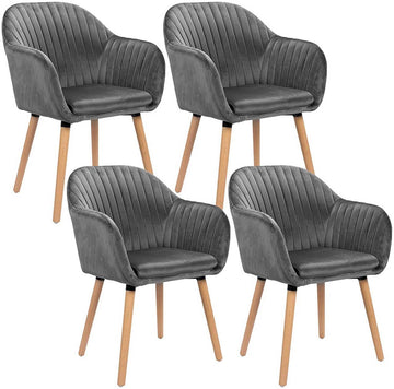 Set van 4 eetkamerstoelen van fluweel met armleuningen | Donkergrijs | 40x40x81 cm