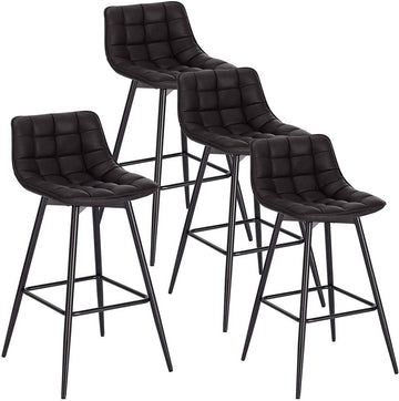 Set van 4 barkrukken met rugleuning en voetensteun | Antraciet | 43x35,5x64 cm
