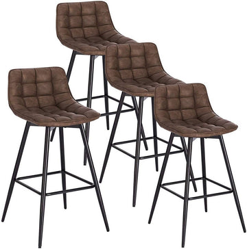Set van 4 barstoelen met rugleuning, voetsteun en kunstleer | Bruin
