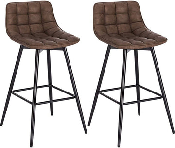 Set van 2 barstoelen met rugleuning en voetensteun kunstleer bruin | Bruin | 43x35,5x64 cm