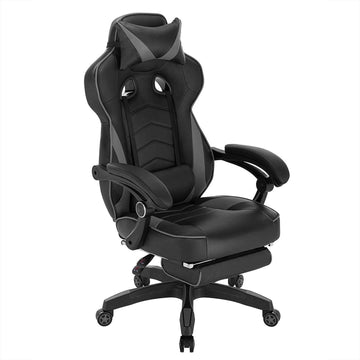 Gamingstoel met hoofdsteun, lendenkussen en voetensteun | Grijs | 56x46x121-128 cm