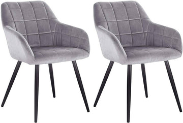 Set van 2 eetkamerstoelen met armleuningen van fluweel | Grijs | 49x43x81 cm