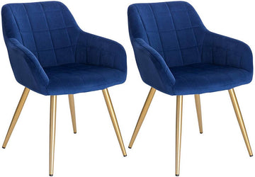 Set van 2 fluwelen eetkamerstoelen met gouden poten | Goud | 43x55x81 cm