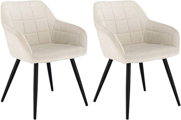 Set van 2 eetkamerstoelen met armleuningen en fluwelen zitting | Crèmewit | 49x43x81 cm