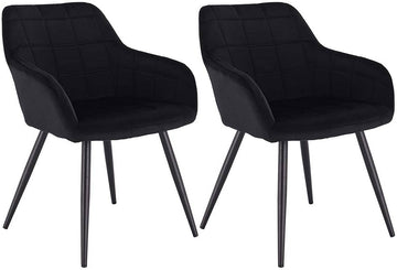 Set van 2 eetkamerstoelen met armleuningen, fluweel | Zwart | 49x43x81 cm