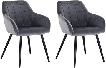 2-delige set eetkamerstoelen met armleuningen van fluweel | Donkergrijs | 49x43x81 cm