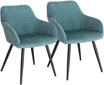 Set van 2 eetkamerstoelen met armleuningen en fluwelen zitting | Turquoise