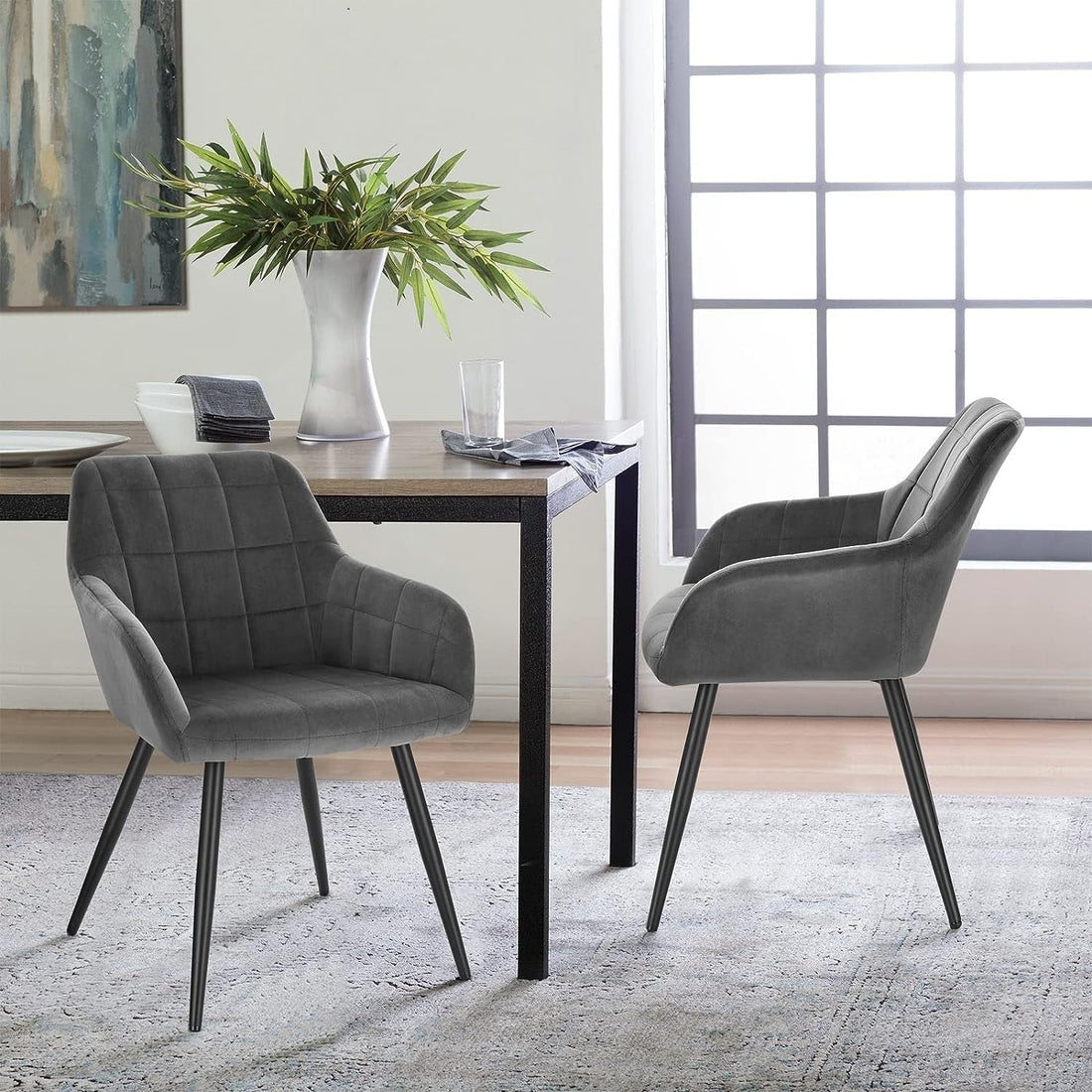 2-delige set eetkamerstoelen met armleuningen van fluweel | Donkergrijs | 49x43x81 cm