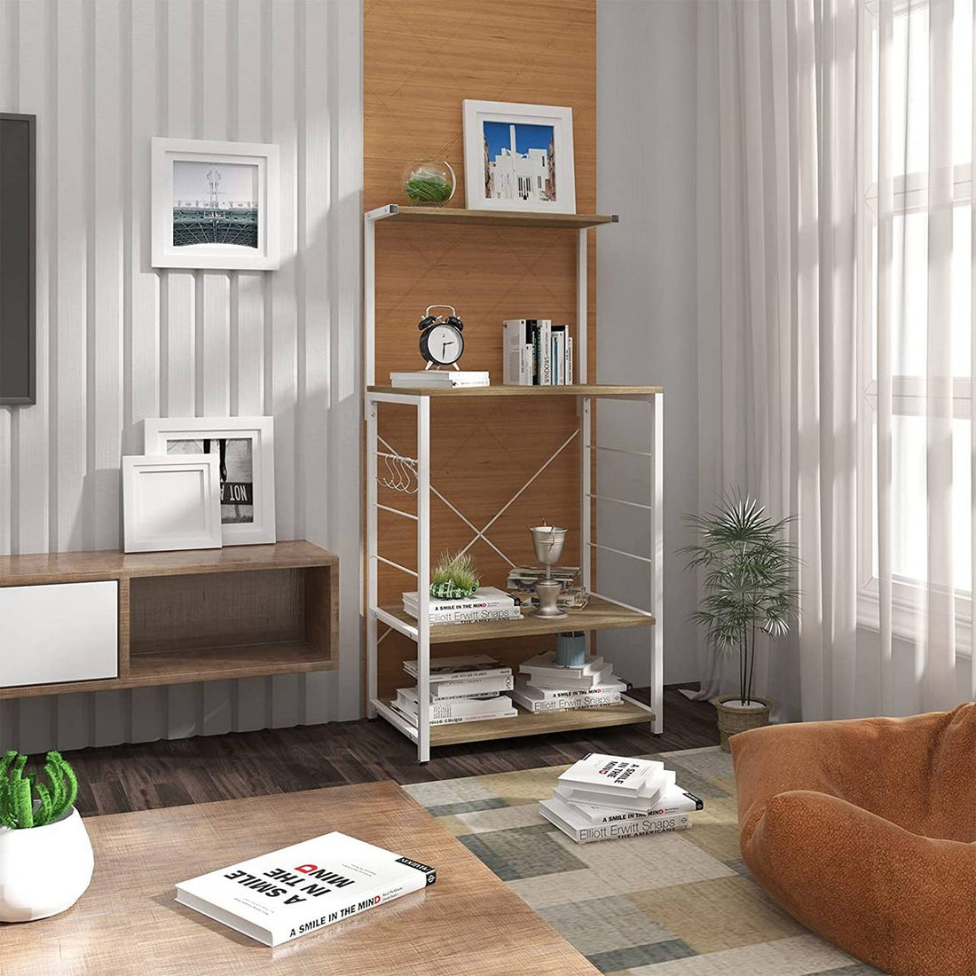 Keukenrek met 4 planken en magnetronhouder | Zwart | 40x60x123 cm