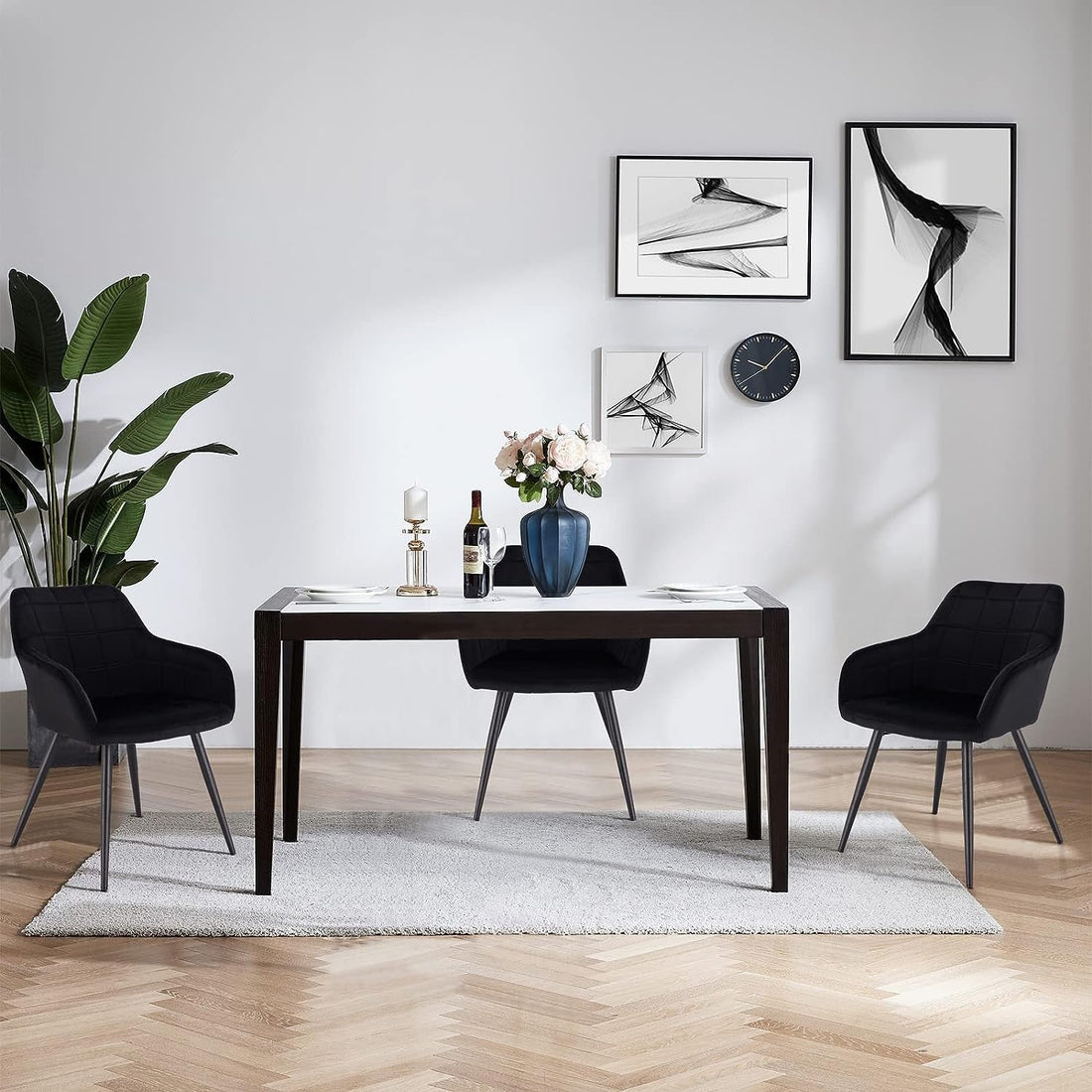 Set van 2 eetkamerstoelen met armleuningen, fluweel | Zwart | 49x43x81 cm
