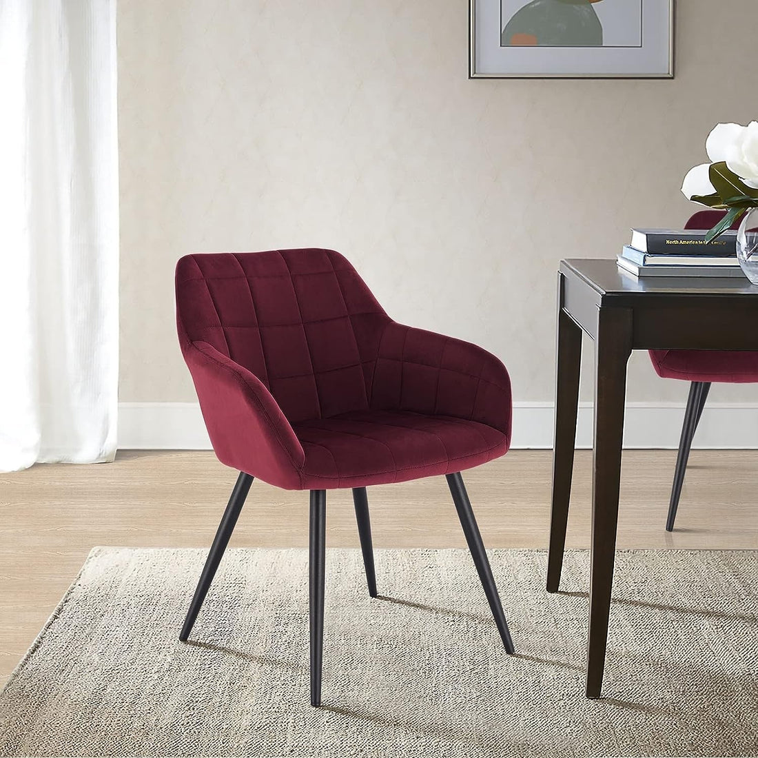 2-delige eetkamerstoelenset met armleuningen, fluwelen zitting | Bordeaux | 49x43x81 cm