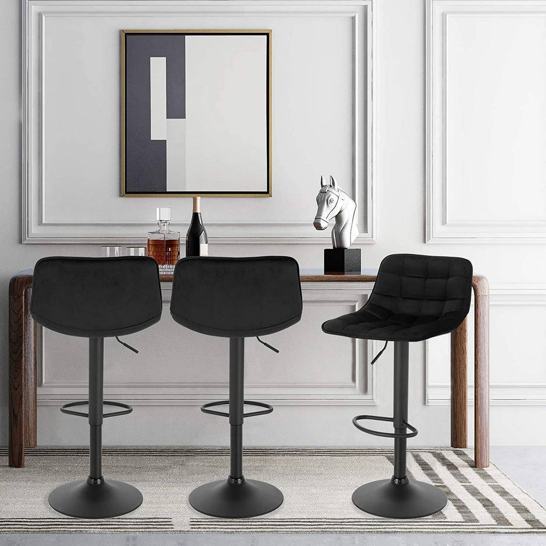 Uppsättning med 2 barstolar med ryggstöd | Svart | 42,5x35x82,5-104 cm