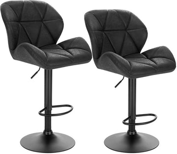 Set van 2 barstoelen met rugleuning en voetensteun | Zwart | 50x40x94-116 cm