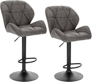 Set van 2 barstoelen met rugleuning van kunstleer | Grijs | 50x40x94-116 cm
