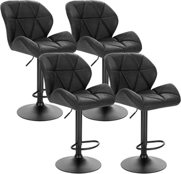 4-delige barstoelenset met rugleuning en voetsteun | Zwart | 50x40x94-116 cm