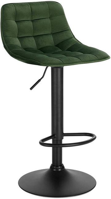 Barkruk met rugleuning van fluweel en metaal, verstelbaar, donkergroen | 42,5x35x82,5-104 cm