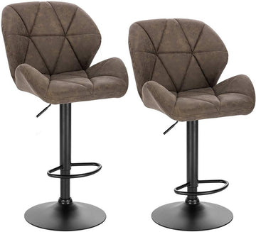 Set van 2 barkrukken met rugleuning van kunstleer | Donkerbruin | 50x40x94-116 cm