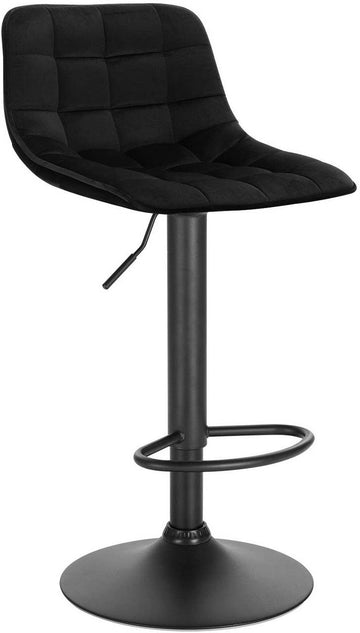 Verstelbare barkruk met rugleuning van fluweel en metaal | Zwart | 42,5x35x82,5-104 cm