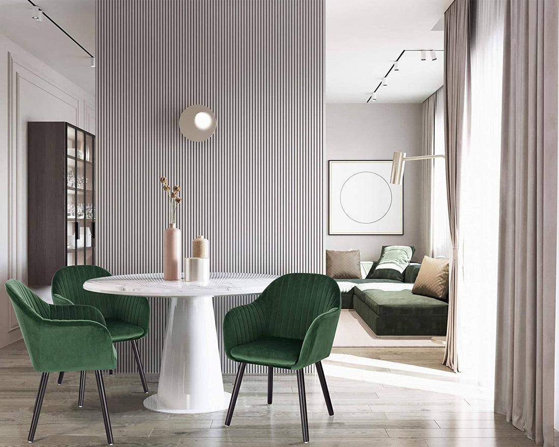 Set van 4 eetkamerstoelen met armleuningen van fluweel | Donkergroen | 40x40x81 cm