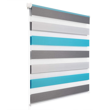 Dubbelrolgordijn met Klemfix Wit Grijs Turquoise | 60x150 cm