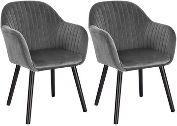 Set van 2 eetkamerstoelen met armleuningen van fluweel | Donkergrijs | 40x40x81 cm