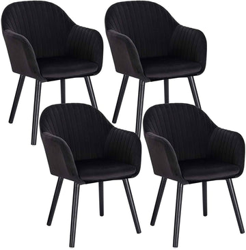 4-delige set eetkamerstoelen met armleuningen en zwarte poten | Zwart | 40x40x81 cm