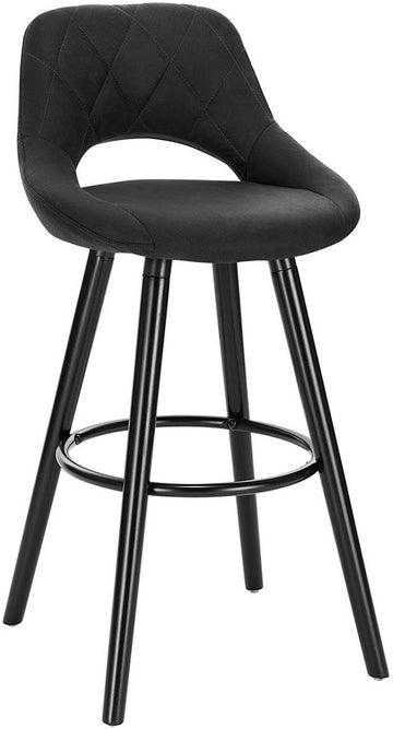 Barstoel met rugleuning en voetensteun | Antraciet / donkerbruin | 43x43x91 cm