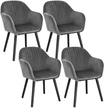 Set van 4 eetkamerstoelen met armleuningen, fluweel, zwarte poten | Donkergrijs | 40x40x81 cm