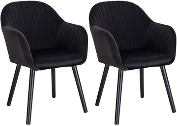 Set van 2 eetkamerstoelen met armleuningen van fluweel | Zwart | 40x40x81 cm