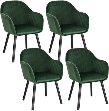 Set van 4 eetkamerstoelen met armleuningen van fluweel | Donkergroen | 40x40x81 cm